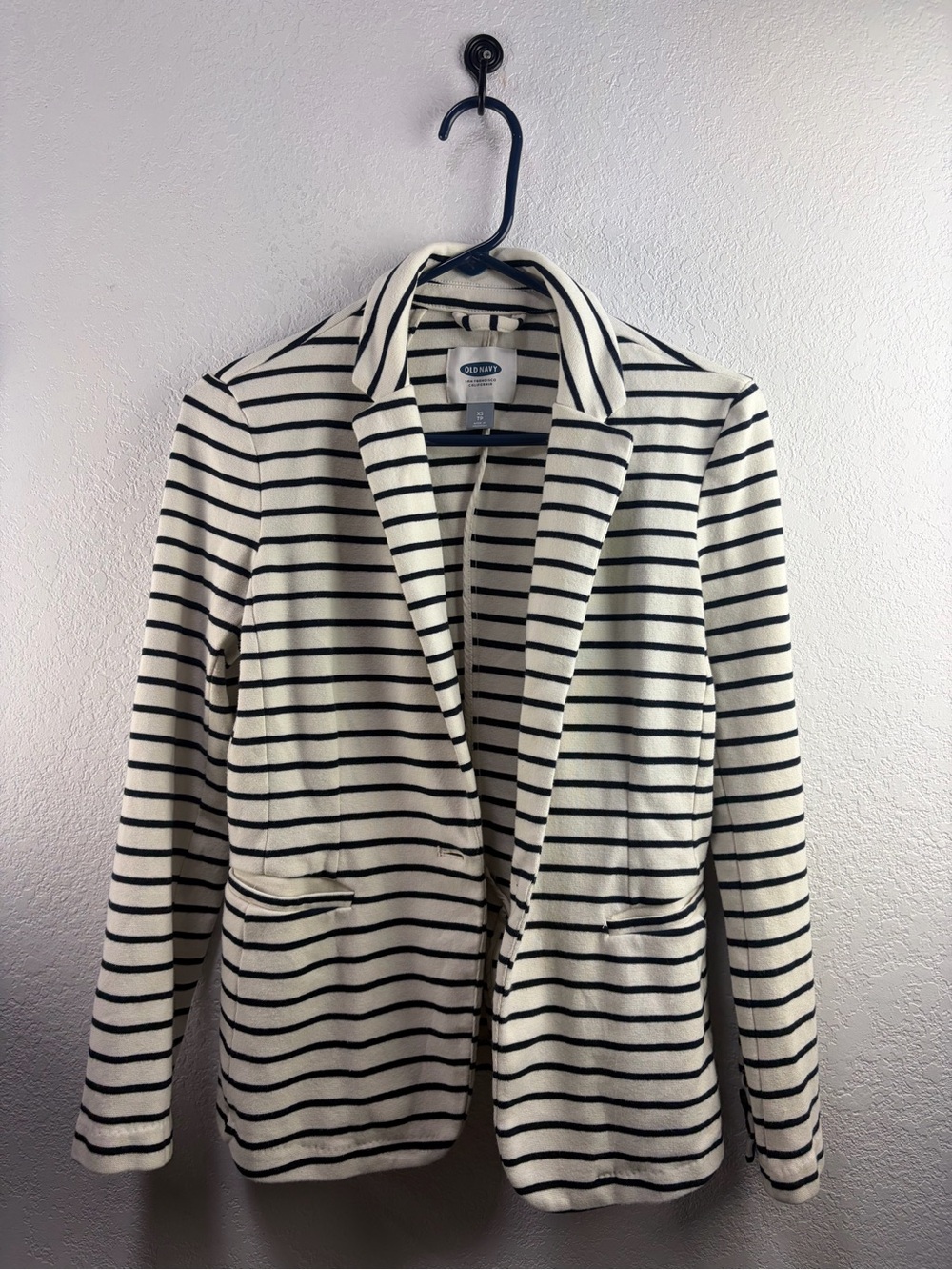 Old Navy Cream and Navy Zip-Up Striped Blazer Size XS